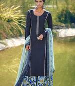 Navy blue embroidered satin salwar