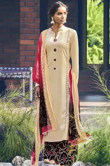 Cream embroidered satin salwar