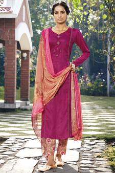 Magenta embroidered satin salwar