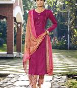 Magenta embroidered satin salwar
