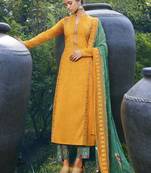 Yellow embroidered satin salwar
