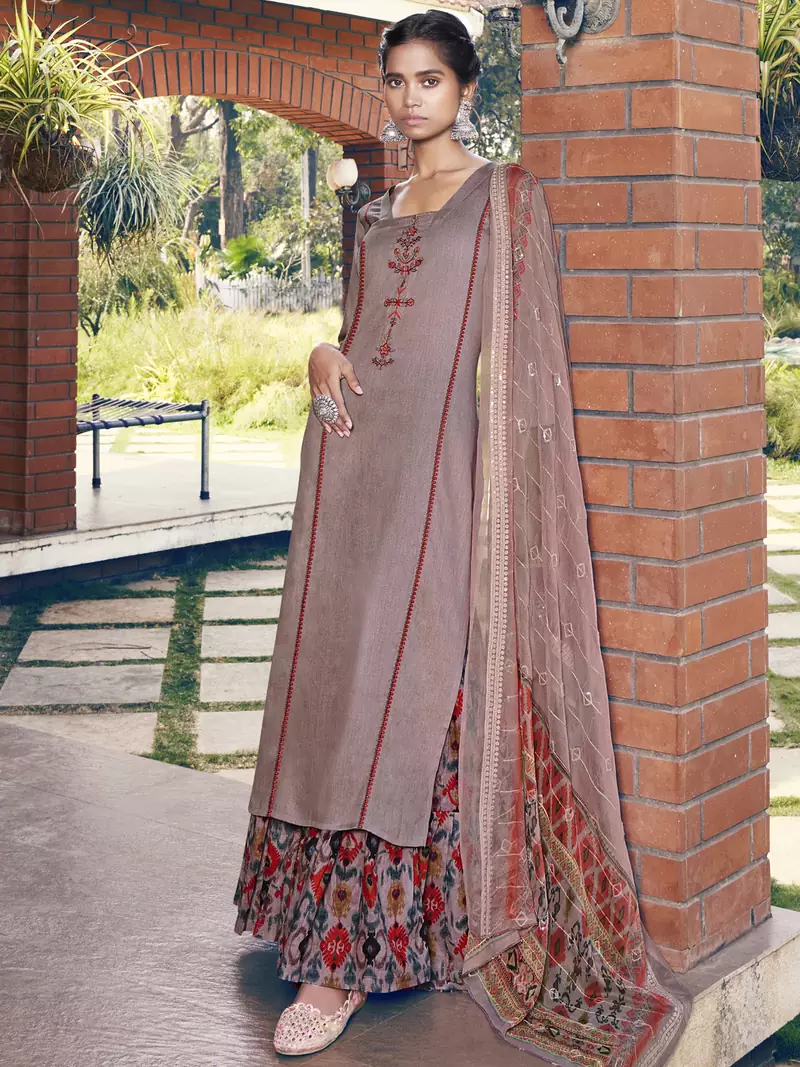 Orange embroidered satin salwar
