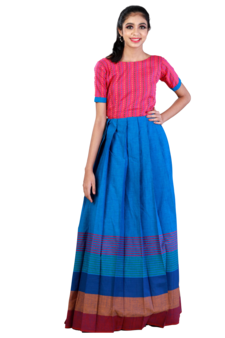 Shivangi Girls Royal Blue Cotton Big Border Long gown