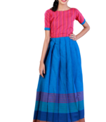 Shivangi Girls Royal Blue Cotton Big Border Long gown