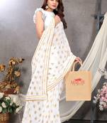 White woven lycra saree with blouse