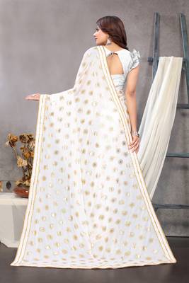 White woven lycra saree with blouse 2