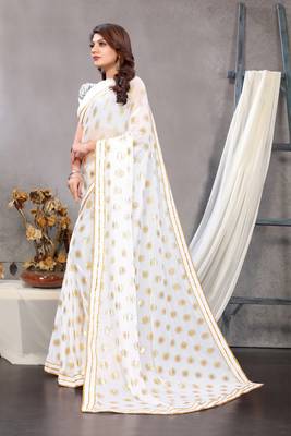 White woven lycra saree with blouse 3