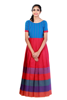 Girls Pink Cotton Big Border Long gown 1
