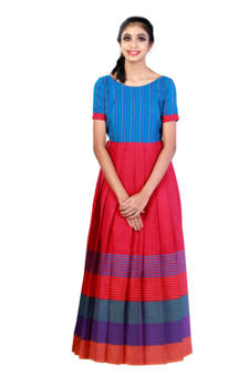 Girls Pink Cotton Big Border Long gown