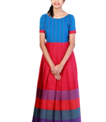 Girls Pink Cotton Big Border Long gown