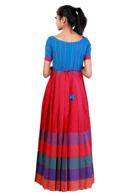 Girls Pink Cotton Big Border Long gown 2