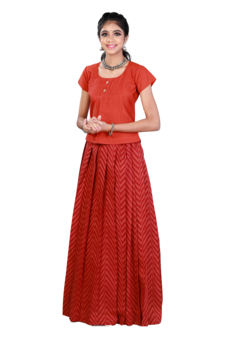 Shivangi Girls Maroon Pure Cotton Jacquard Pavadai Set