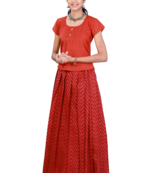 Shivangi Girls Maroon Pure Cotton Jacquard Pavadai Set