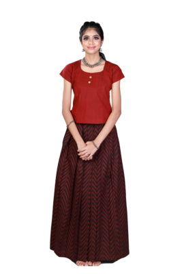 Shivangi Girls Brown Pure Cotton Jacquard Pavadai set 1
