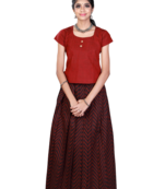 Shivangi Girls Brown Pure Cotton Jacquard Pavadai set