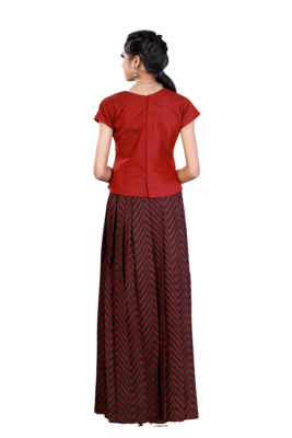 Shivangi Girls Brown Pure Cotton Jacquard Pavadai set 2