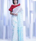 White Woven Silk Cotton Saree Without Blouse