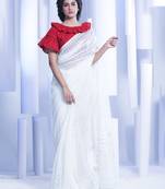 White Woven Silk Cotton Saree Without Blouse