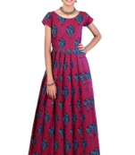 Shivangi Girls Megenta Cotton Pine Tree Long Gown