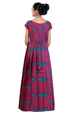 Shivangi Girls Megenta Cotton Pine Tree Long Gown 2