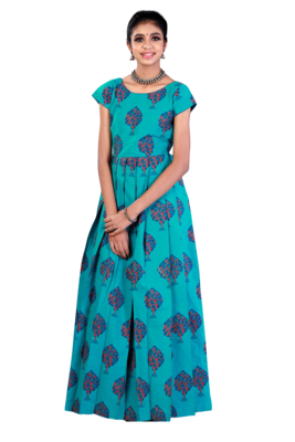 Shivangi Girls Blue Cotton Pine Tree Long Gown 1