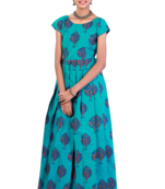 Shivangi Girls Blue Cotton Pine Tree Long Gown