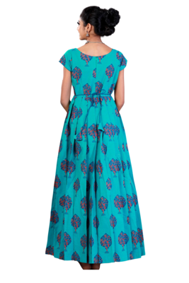 Shivangi Girls Blue Cotton Pine Tree Long Gown 2