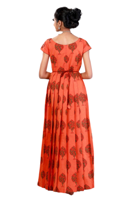 Shivangi Girls Orange Cotton Pine Tree Long Gown 2