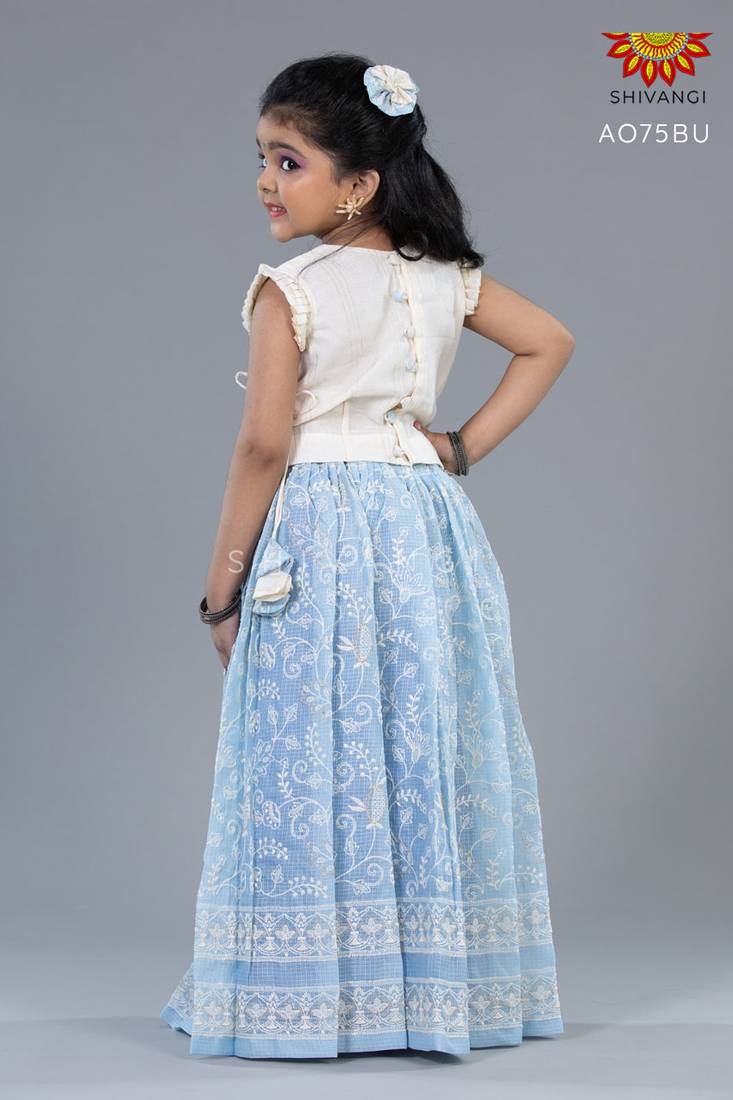Shivangi Girls Half-White Kota Creeper pattu Pavadai