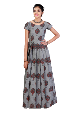 Shivangi Girls Grey Cotton Pine Tree Long Gown 1