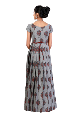 Shivangi Girls Grey Cotton Pine Tree Long Gown 2