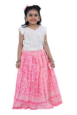 Shivangi Girls White and Pink Kota Creeper Pattu Pavadai 1