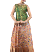 Shivangi Girls Peach Floral Creeper Pattu pavadai