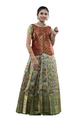 Shivangi Girls Maroon Floral Creeper Pattu pavadai 1