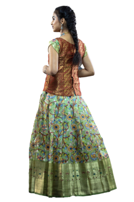 Shivangi Girls Maroon Floral Creeper Pattu pavadai 2