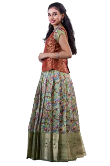 Shivangi Girls Maroon Floral Creeper Pattu pavadai