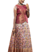Shivangi Girls Pink Floral Creeper Pattu pavadai