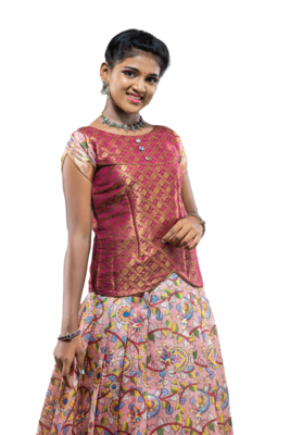 Shivangi Girls Pink Floral Creeper Pattu pavadai 3