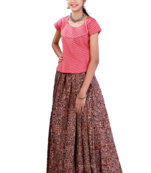 Girls Maroon Kalamkari floral Cotton Pavadai Set