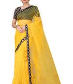 Yellow plain organza saree with blouse