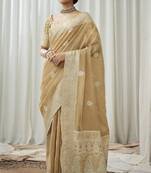 Ivory woven linen saree with blouse