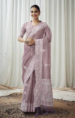Purple woven linen saree with blouse 1