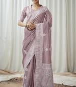 Purple woven linen saree with blouse