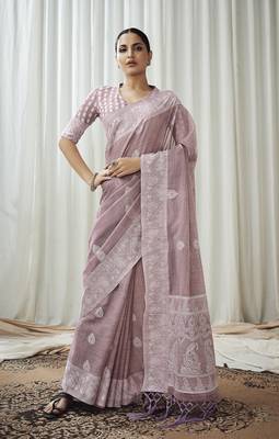 Purple woven linen saree with blouse 2