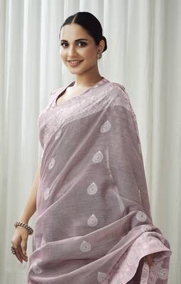 Purple woven linen saree with blouse 3