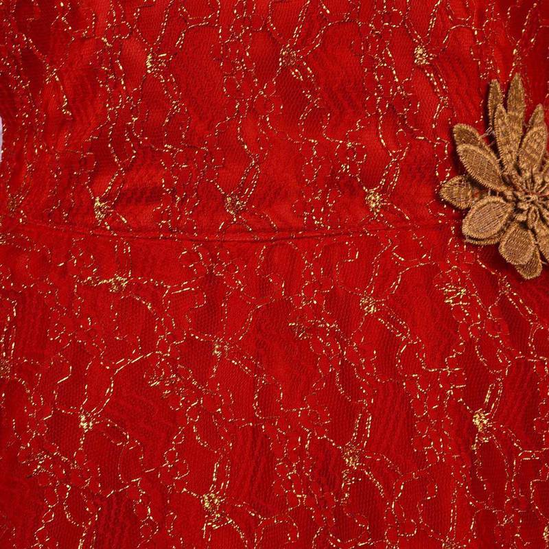 Red Cotton  stitched Cap Sleeve   dress