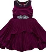 Purple satin stitched Sleeveless   dress