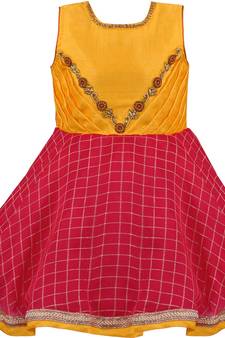 Yellow Silk stitched Sleeveless   dress