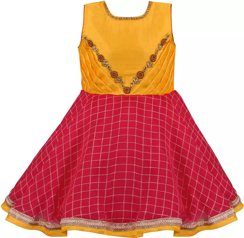 Yellow Silk stitched Sleeveless   dress