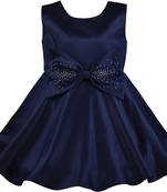 blue satin stitched Sleeveless   dress